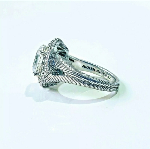 Vintage Judith Ripka Sterling Silver 4 point halo CZ engagement ring 8-8.5 - Picture 5 of 11